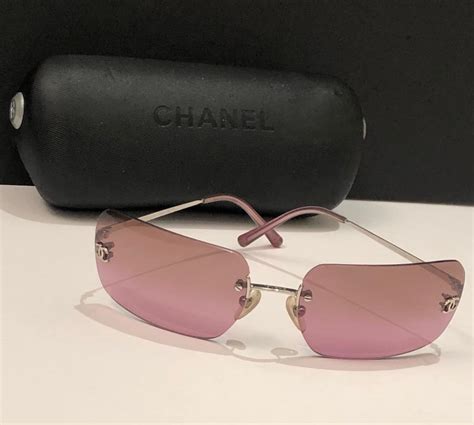 chanel pink rhinestone embellished 'cc' rimless sunglasses|Eyewear .